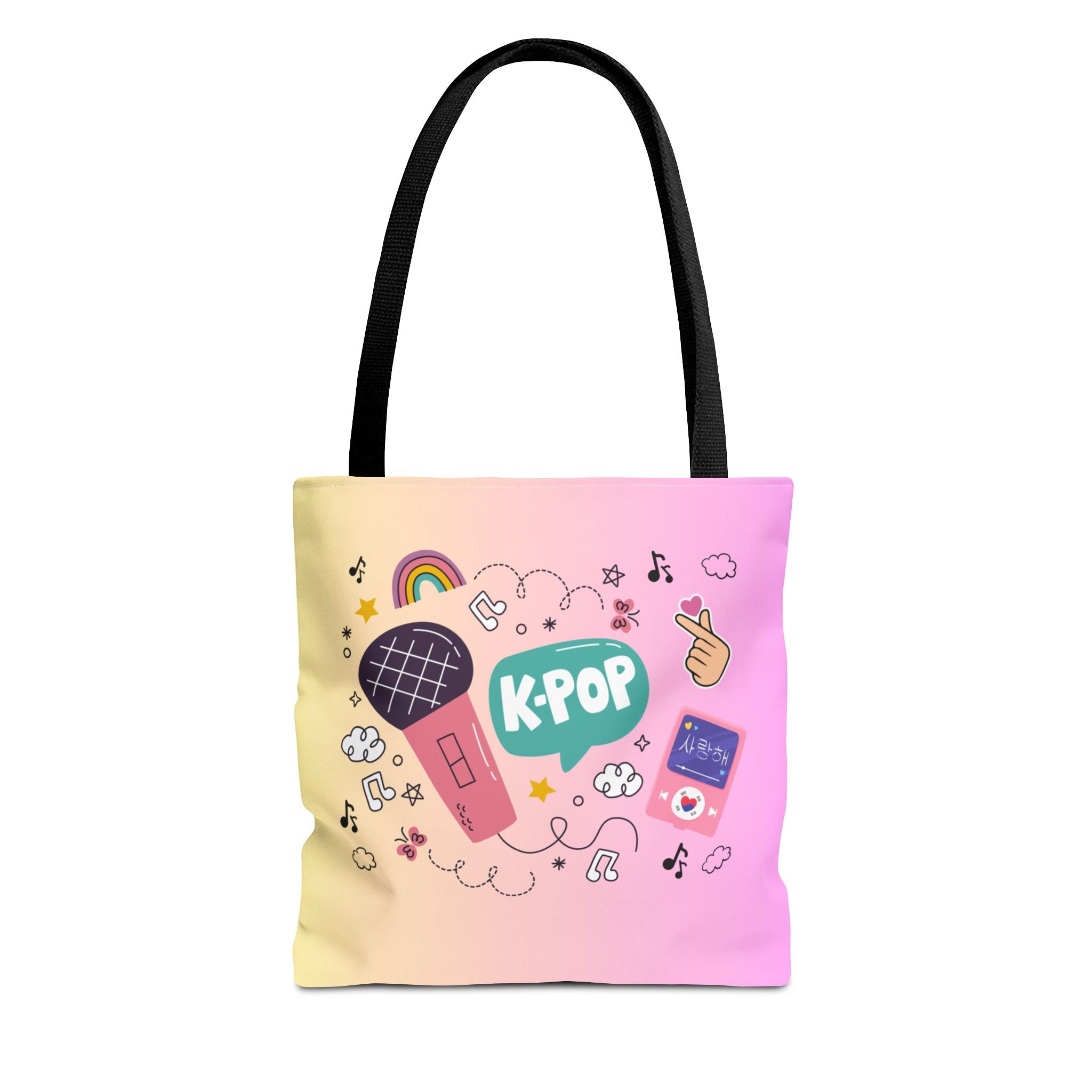 K-Pop AOP Tote Bag, Fun Music Lover's Tote, Trendy K-Pop Merchandise, Ideal Gift for Fans, Colorful Carry-All for Concerts