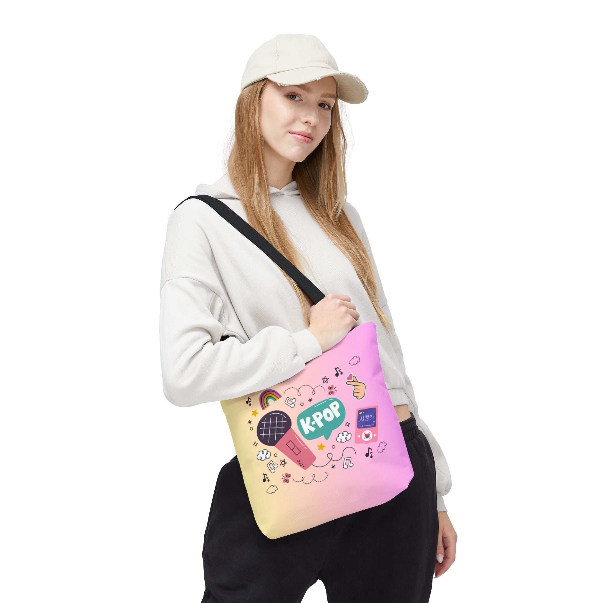 K-Pop AOP Tote Bag, Fun Music Lover's Tote, Trendy K-Pop Merchandise, Ideal Gift for Fans, Colorful Carry-All for Concerts