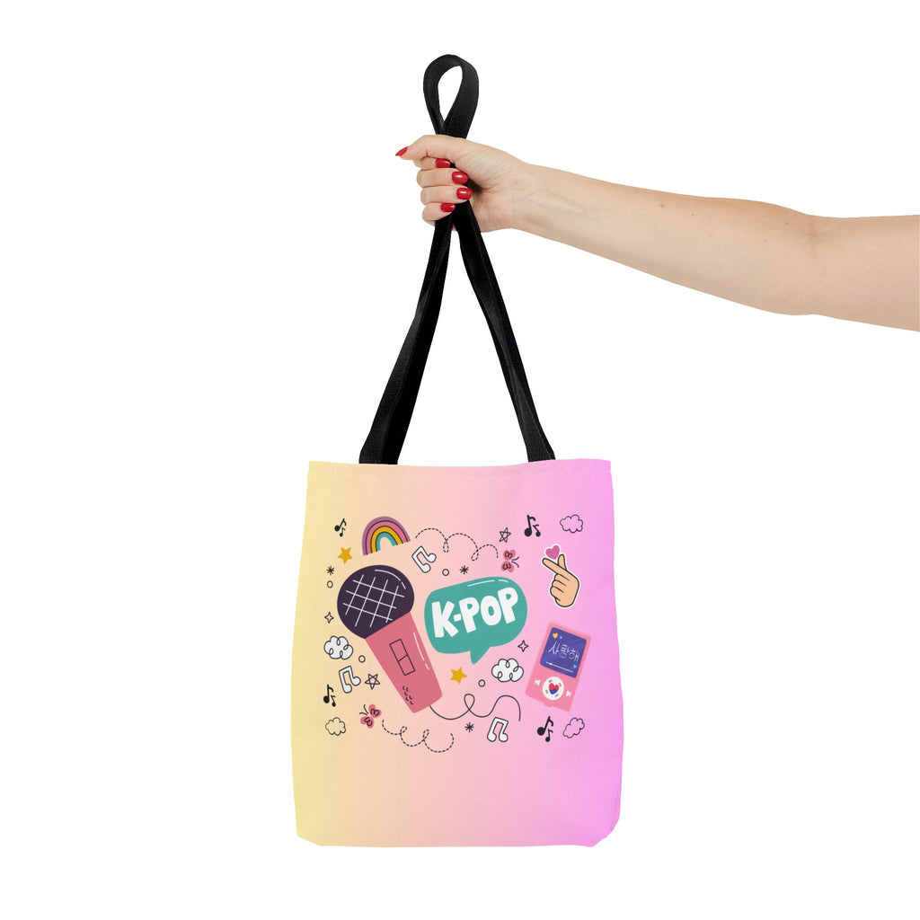K-Pop AOP Tote Bag, Fun Music Lover's Tote, Trendy K-Pop Merchandise, Ideal Gift for Fans, Colorful Carry-All for Concerts