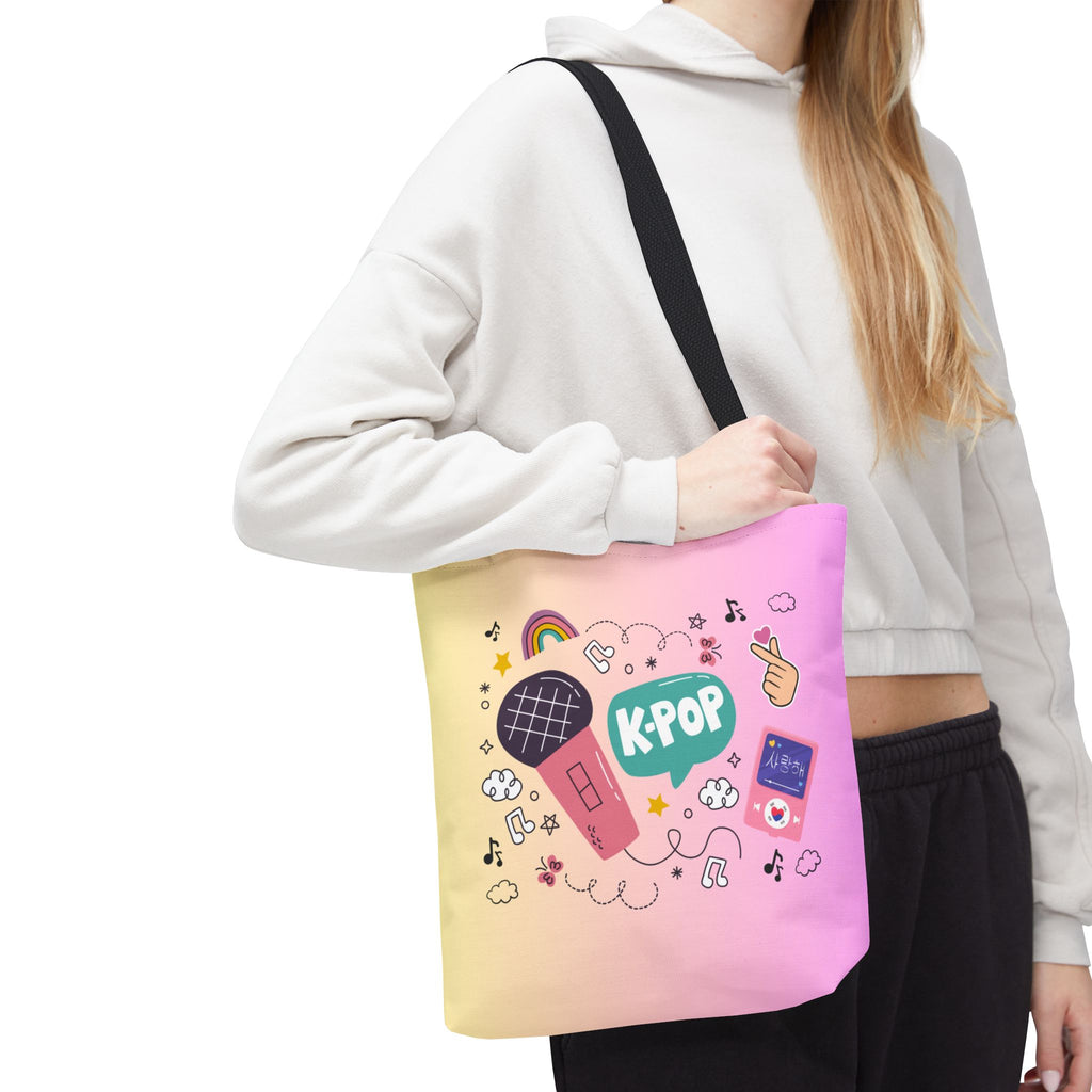 K-Pop AOP Tote Bag, Fun Music Lover's Tote, Trendy K-Pop Merchandise, Ideal Gift for Fans, Colorful Carry-All for Concerts